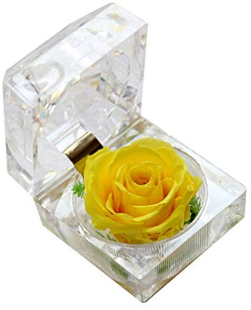 Crystal Rose Box 1Pc, Preserved Flower Eternal in Acrylic Crystal Ring Box for Women Birthday and Anniversary- 2inch/5cm Yellow