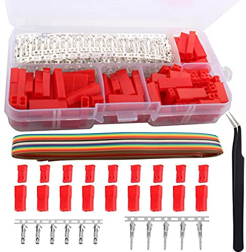 RUNCCI-YUN 60 Sets 360Stück JST-SYP Steckverbinder Kit,2.54mm JST stecker,BEC stecker buchse,2Pin Crimpklemmen Steckverbindersatz+JST BEC kabel(1.0m)(Rotes )für Lipo LED RC Stecker