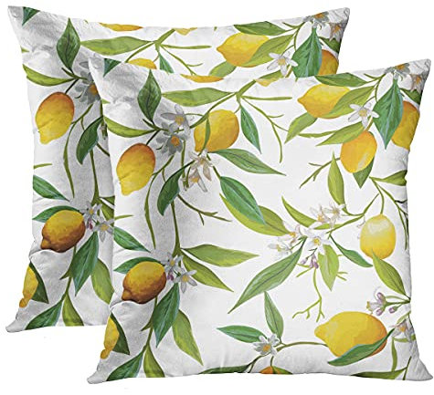 Emvency Dekokissen Kissenbezug für den Sommer, elegant, grün, Dschungelblatt, Blumen, Zitrone, Blumen, Blätter, 45,7 x 45,7 cm, Sofa, quadratischer Druck