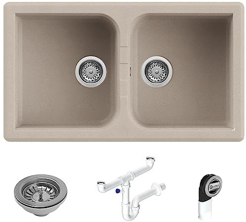 Quareco Prime 862 Lavello da Incasso Granito Avena 86x50 2 Vasche QLP862AV