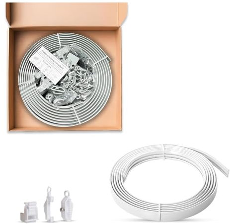 Evokk 3.5m Flexible Bendable Curtain Track Rail Kit – Ceiling or Wall Mounted Heavy Duty Plastic Bay Window Curtain Rail, 18 Mounts, 48 Sliding Hooks, 6 Stoppers, Double or Single Curtain Use