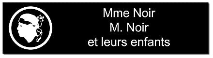 Namensschild für Briefkasten mit Korsikakopf, selbstklebend, 10 x 2,5 cm, personalisierbar, 1 bis 3 Zeilen, Schwarz