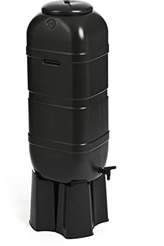 Kreher Regentonnen Wassertonnen mit Standfuss, Hahn und Füllautomat in Schwarz in verschiedenen Größen (wählbar) (100 Liter)