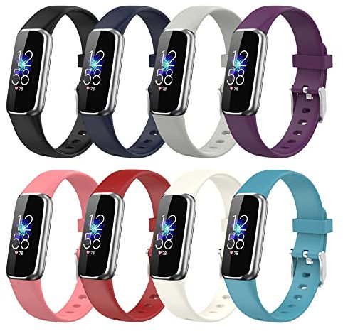 SenMore 8 Stück Armbänder Kompatibel mit Fitbit Luxe Silikon-Ersatzarmband Mehrfarbiges Sportarmband Passend für Fitbit Luxe Herren- und Damenarmbänder(5.1''-7.1'')