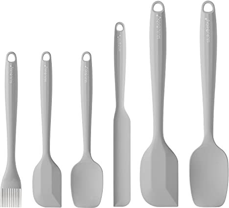 Garanzia permanente Set di 6 spatole in silicone senza cuciture monopezzo antiaderente resistente al calore fino a 600 ° F utensili da cucina cottura cottura (Grigio)