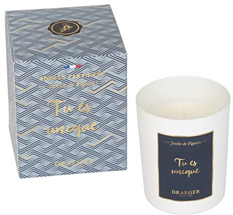 DRAEGER PARIS | Bougie blanche parfumée Jardin de figuiers Tu es unique | Idée Cadeau Amitié, Copine, Sœur, Anniversaire | Pot en verre | Made in France | 100% Cire Végétale