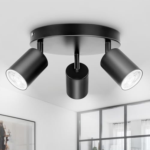 TaFiCo Deckenstrahler LED 3 Flammig Rund Schwarz GU10 - Strahler Deckenspot Schwenkbar - Deckenlampe Spot für Wohnzimmer Schlafzimmer Küche Flur - Ohne Leuchtmittel