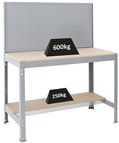 Werkbank Buffalo mit Werkzeugwand | HxBxT 84x120x61cm | Traglast 600kg | Grau