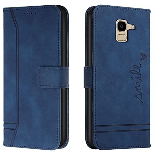 Lihondar Compatible with Samsung Galaxy J6 2018 Case, Samsung J6 2018 Case Wallet, PU Leather Folio Flip Cover with Card Holder Magnetic Closure Kickstand Phone Case Cover for Samsung J6 2018(Blue)