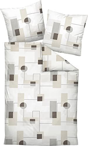 Janine Feinbiber Bettwäsche Davos 155x220 Karo Punkte Sand Taupe grau 65117-08