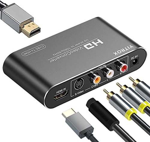 YITROX AV Svideo to HDMI Converter, Upscaler - Supports 1080P for Wii, PS2, PS3, Xbox 360, Blu-ray, DVD