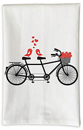 Küchen-Geschirrtuch, Mehlsack, Handtuch, Liebe, Vogel, Fahrrad, Küchentuch, Geschirrtücher, Küchendekoration, 40 x 40 cm, Farbe: Love Bird Bike