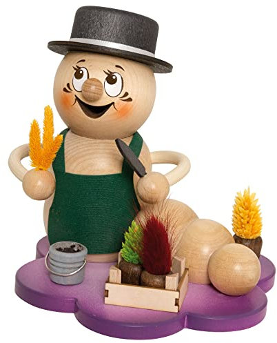 Drechslerei Kuhnert Rauchmann/Räucherfigur - Rauchwurm aus Holz - Rudi & ROSI - Motiv: Gärtner-Rudi - Höhe: ca. 14cm - Made in Germany