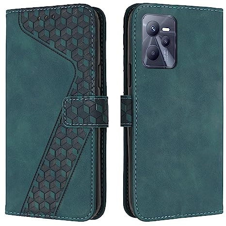 YIRRANZD Handyhülle für Realme C35 Hülle, PU Leder Klapphülle Kartenfach Ständer Magnetisch, Flip Case Cover Handytasche Stoßfeste Schutzhülle für Realme C35 (Grün)