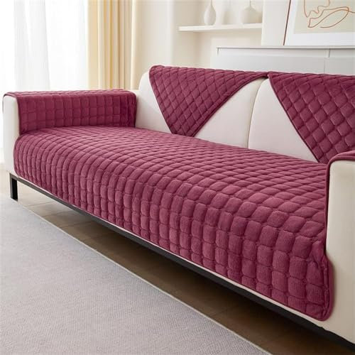 LINGKY Sofa/Couch überzug, Samt Sofabezug L Form/Ecksofa 4/3/2/1 Sitzer, Sofa überwurfdecke, Ultra Weicher Sofaschoner rutschfest, Sofaschutz Katze Hund (Weinrot,110x180cm/Rechteckig)
