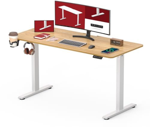 SANODESK QS1 110 x 60 cm Escritorio Elevable Eléctrico con un Tablero Entero Mesa de Elevable Eléctrico Escritorio Regulable en Altura Telescópico Bidireccional con Control de Memoria(Arce Blanco)