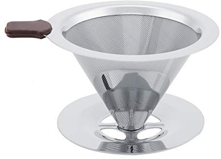 Reusable Coffee Filter, Stainless Steel One Cup Coffee Filter Double Layer Brew Dripper with Cup Stands for 1-2 Cups