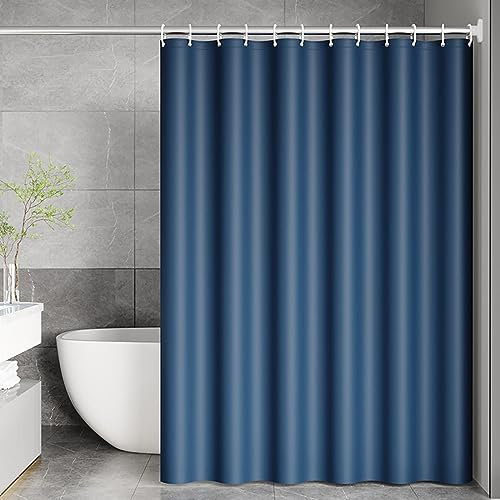 Lieson Rideau Douche 200x240CM, Rideaux de Douche Tissu Lavable Anti Moisissure Imperméable Polyester Couleur Uni Rideau de Salle de Bain avec Crochets, Bleu Foncé