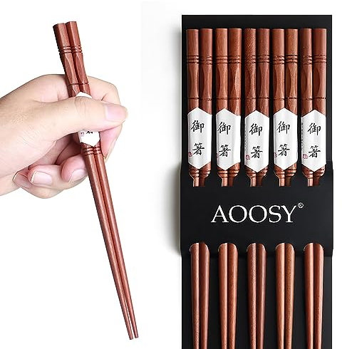 AOOSY 5 Pares de Palillos de Madera de Estilo japonés, Reutilizables, Aptos para lavavajillas, 22,5 cm
