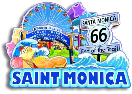 Quwsne Kühlschrankmagnet Santa Monica Kalifornien Vereinigte Staaten Kühlschrankmagnet Stadt Reise Souvenirs Touristengeschenke 3D klassische Sehenswürdigkeiten handgefertigt Handwerk Heimdekoration