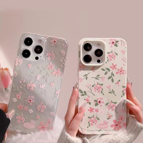 JiuWang [2er Pack] Handyhülle iPhone 12/12 Pro mit Blumenmuster – Stoßfeste Weiche TPU Hülle, Süßes Romantisches Design für Damen (Weiß + Transparent)
