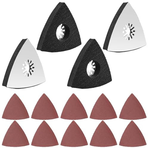 4 x Dreieck Schleifteller, Multitool Schleifplatte 80mm, Mit 10 x Schleifpapier Dreieckschleifer Geeignet Zum Schleifen, Polieren, Entrosten, Holz, Metall, Hartplastik, Putz