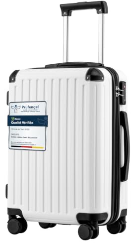 COOLIFE Handgepäck Koffer Hartschalen Hartschalenkoffer, PC+ABS, 55.5 cm M | Reisekoffer mit TSA-Schloss Teleskopgriff und 4 Zwillingsrollen, Trolley-Koffer für Geschäftsreise, Wochenendausflug, Weiß