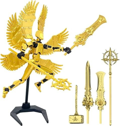 DKIIL NOIYB T13 Action Figure, Neuer Bereits Montiert S13 Figure, 3D Printed Titan 13 Action Figure mit Flügeln und Sockel, 4 Waffen 6 Händen, Dummy T13 3D Printed Multi-Jointed Movable (A2-Golden)
