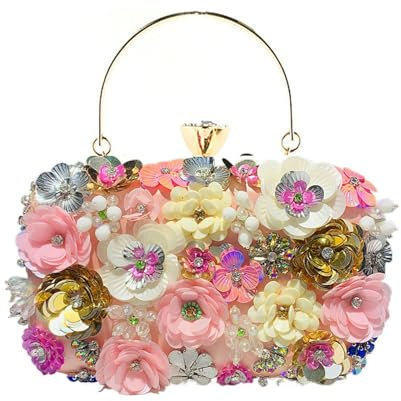 Handmade Flower Evening Bag - Women's Luxury Party Wedding Clutch (2-Pink)