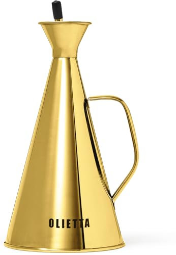 Olietta Oliera da Tavola Salvagoccia Oro in Acciaio Inossidabile per Olio e Aceto – Oliera Bottiglia da 750ml – 0,75 litri – Perfetto Dosatore per Olio e Aceto – Facile da Pulire e a Prova di Perdite