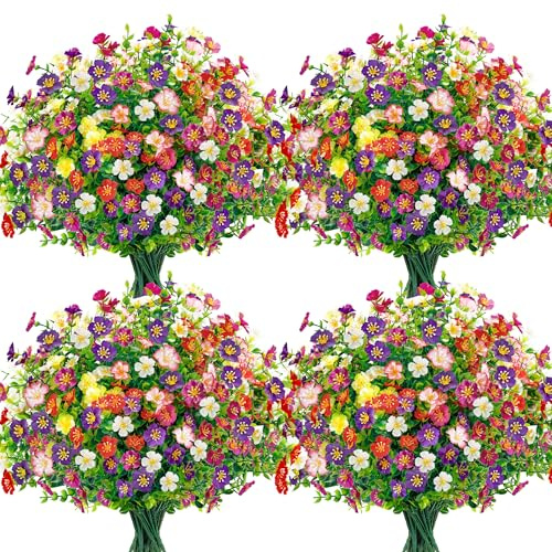 Der Rose 12 Bündeln Künstliche Gänseblümchen für Draußen, UV-beständig Wetterfest Künstliche Blumen für Outdoor, Blumenkästen, Garten, Terrasse, Veranda, Balkon, Frühling Deko