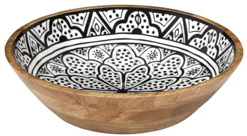 HOME DECO FACTORY, KA0568, Saladier en Manguier Dune Noir, Design Moderne et élégant, idéal pour salades, Fruits et décorations, Facile à Entretenir, diamètre 28 cm, Couleur Marron, Blanc, Noir