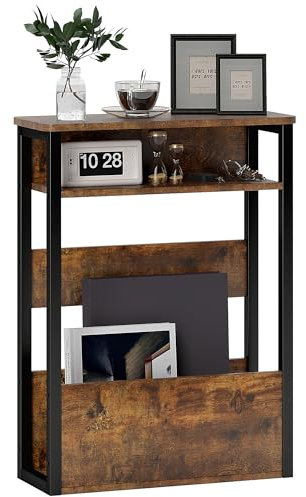 HOMCOM Tavolino da Soggiorno in Stile Industriale con 2 Ripiani Portaoggetti, Tavolino Laterale in Legno e Metallo, 46x18x58.5 cm, Marrone Rustico