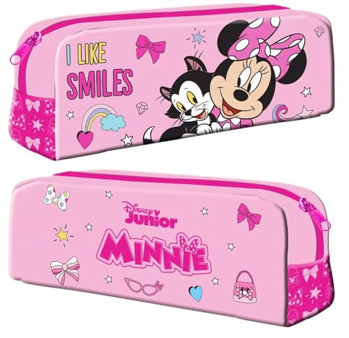 GIFTIDEAZZ Kids Character Pencil Case – Fun & Durable School Supply Organizer with Zipper – Cute Designs Perfect for School, Travel, and Art Supplies (Minnie Mouse I Like Smiles Pencil Case)