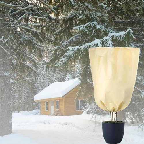 Docache 200 x 240 cm Winterschutz für Pflanzen, Atmungsaktiv Kübelpflanzensack, Frostschutzhaube für Pflanzen mit Kordelzug und Reißverschluss, pflanzenschutz, winterschutz (Beige)