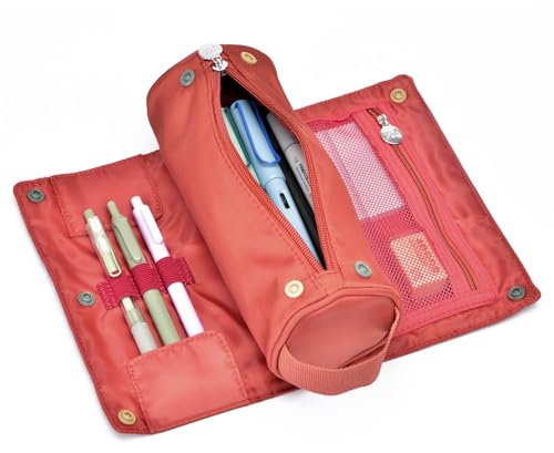 Lanxivi Federmäppchen mit großem Fassungsvermögen, aufrollbares Design, multifunktionaler Stifthalter, Schreibwaren-Stifttasche für Teenager, Mädchen und Jungen, Camping-Stil, Orange/Rot