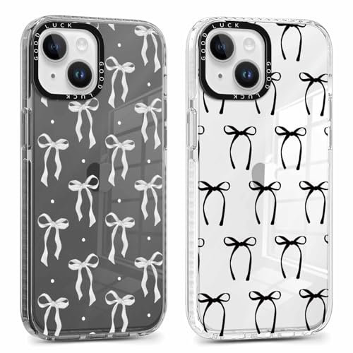 Xylota 2 Stück Transparent Handyhülle für iPhone 15 6,1 Hülle, Durchsichtig Case Muster Aesthetic Schleifen Mädchen Frauen Schutzhülle, Weich Silikon TPU Bumper Stoßfeste Cover für iPhone 15,02