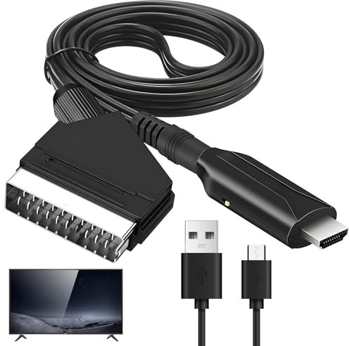 SCART to HDMI Converter, All-in-One SCART Input to HDMI Output Lead with USB Cable, HD 720P/1080P Resolution for HDTV, Monitor, Projector, PS3, Xbox, Blu-Ray, DVD, Sky, STB