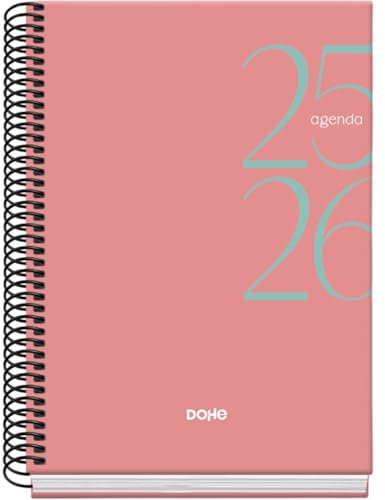 Dohe - Agenda scolastica 2025 2026 - Una pagina al giorno, formato A5 (15 x 21 cm), spagnolo e inglese, da settembre a giugno, rilegatura a spirale, copertina rigida - SISTEM Rosa