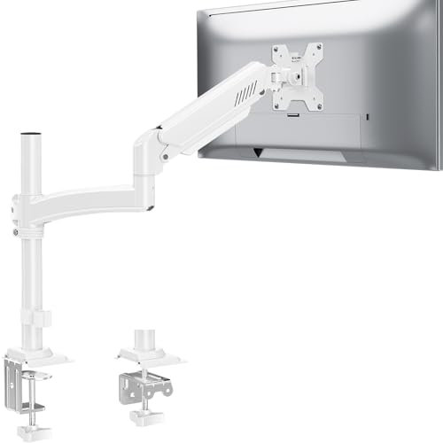 ELIVED Monitor Halterung für 13-32 Bildschirme, Gasfeder Monitor Arm hält 2-10 kg Monitor mit VESA 75/100mm, Höhenverstellbare Einarmig Monitorarm mit Neigbar, Schwenkbar, Drehbar, Weiß, EV6033W