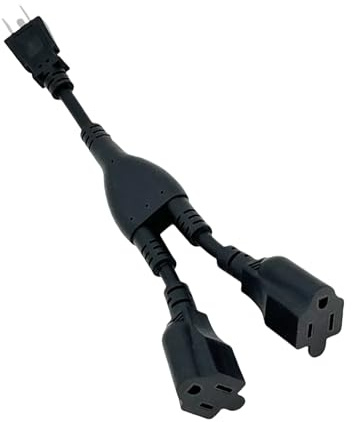 ENATECLITE - 3-Zinken-Netzkabel, 1 bis 2 Steckdosen-Splitter, 3-Wege-Stromverteiler mit 10 A/1200 W Kapazität, kurze Verlängerung für Zuhause, Küche, Büro (schwarz)
