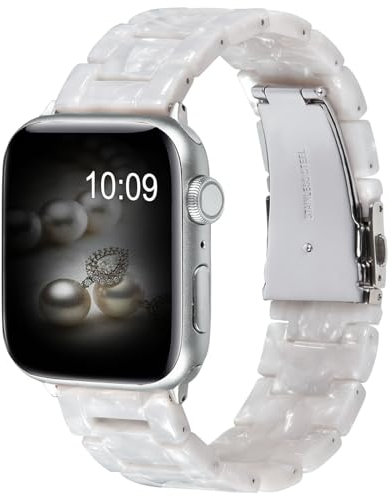V.R.HOPE Modern Lightweight Resin Replacement Straps Compatible with Apple Watch Series 7/8/9/SE/10/ 41mm 40mm 38mm 42mm Women Men, for Apple Watch Straps Series 6/5/4/3/2/1 - Pearl-white