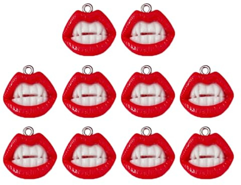 jiingekk 10 Stück lustige rote Lippe Harz Charm Hip Hop Halloween Ohrring Anhänger Zubehör DIY Schlüsselanhänger Schmuckherstellung Handwerk