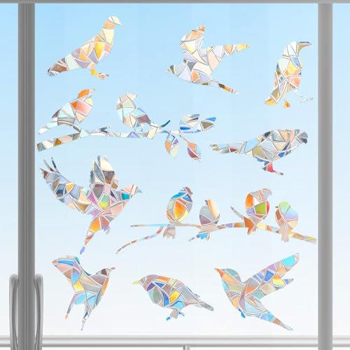 Window Stickers to Stop Birds Flying in Windows 40 Pcs Window Decals to Prevent Bird Strikes Privacy Film Alert Decals Sun Catcher Clings No Glue Required for Home Kitchen Glass - Hummingbird Style