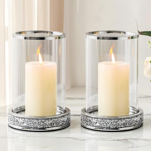 Hurricane Candle Holder, Pillar Stand with Tempered Glass Panel | Hurricane Candlestick Candle Holders for Wedding, Home decor,Table centerpiece