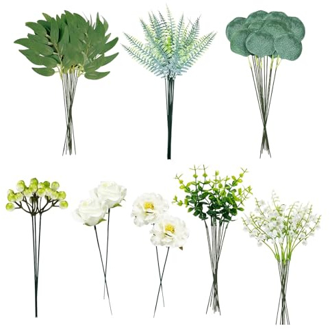 67 Stück Kunstblumen Wie Echt und Künstliche Zweige, Künstliche Blumen Eukalyptus Deko Dekozweige Blätter für DIY Kunstblumenstrauss Blumenstrauß Künstlich Brautstrauß Hochzeit
