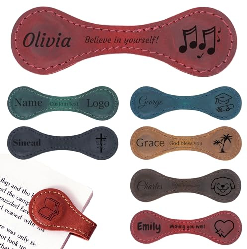 Yecaiyoger Personalisiertes Magnetisches Leder Lesezeichen Gravierte Namens und Text Lesezeichen Angepasste Magnet für Frauen Männer Buchliebhaber Leser und Reisende (Retro)