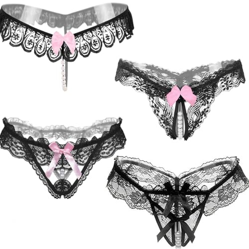 Sexy Lace G-String Panties for Women Flower Embroidery Underwear Knickers with Bowknot Comfortable Low Waist Thongs Tie Side Briefs Breathable Underpants Stretch Sexy Lingerie