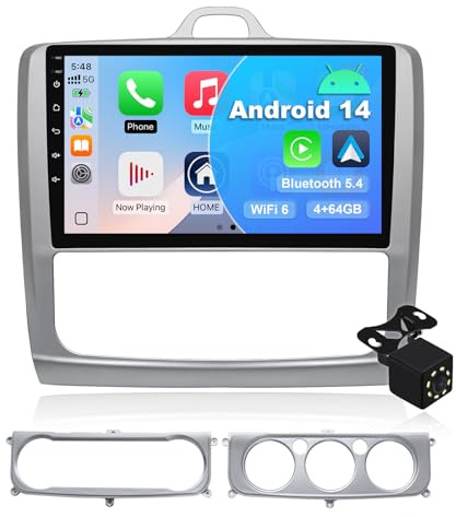 4G 64G Android 14 Car Multimedia Stereo Android Radio para Ford Focus Mk2 Mk3 Exi MT 2 3 2004-2011 Wireless Carplay Android Auto GPS Navigation WiFi Bluetooth SWC + Backup Camera