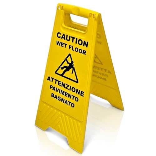 SGWEB Professional Cavalletto Segnale Pavimento Bagnato Giallo 60x30 cm in Plastica - Cartello Pericolo Bifacciale Pieghevole Alta Visibilità per Sicurezza Luoghi Pubblici e Lavoro, Spessore 1.5 cm